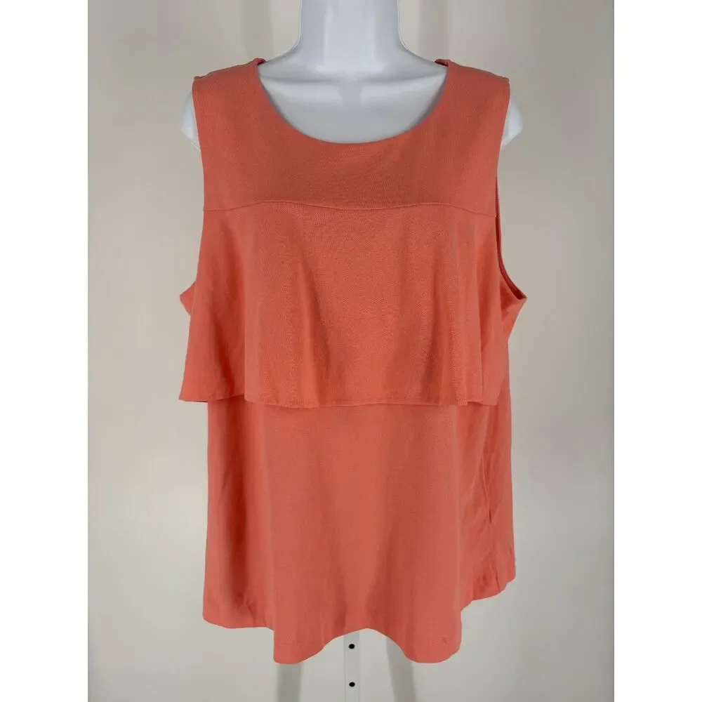 Coral Sleeveless Ruffle Blouse Women’s Layered Tank Top Casual Summer Top
